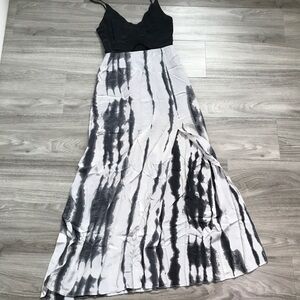 ASHLEY MASON DRESS SILK FRONT SLIT COLOR BLOCK SMALL